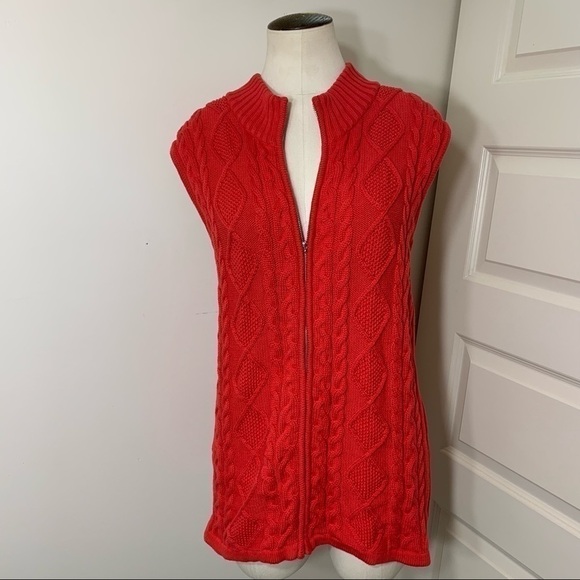 Tabi Red Cable Knit Zip up Sweater Vest 100% Cotton Relax Fit Sz XL - Picture 7 of 13